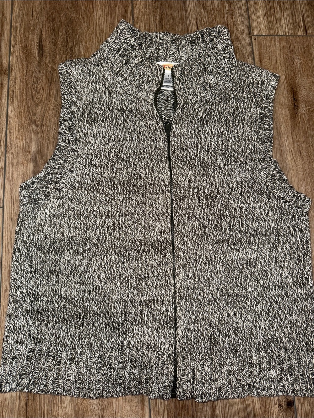 Talbots Gray and White Marled Knit Zip-Up Vest